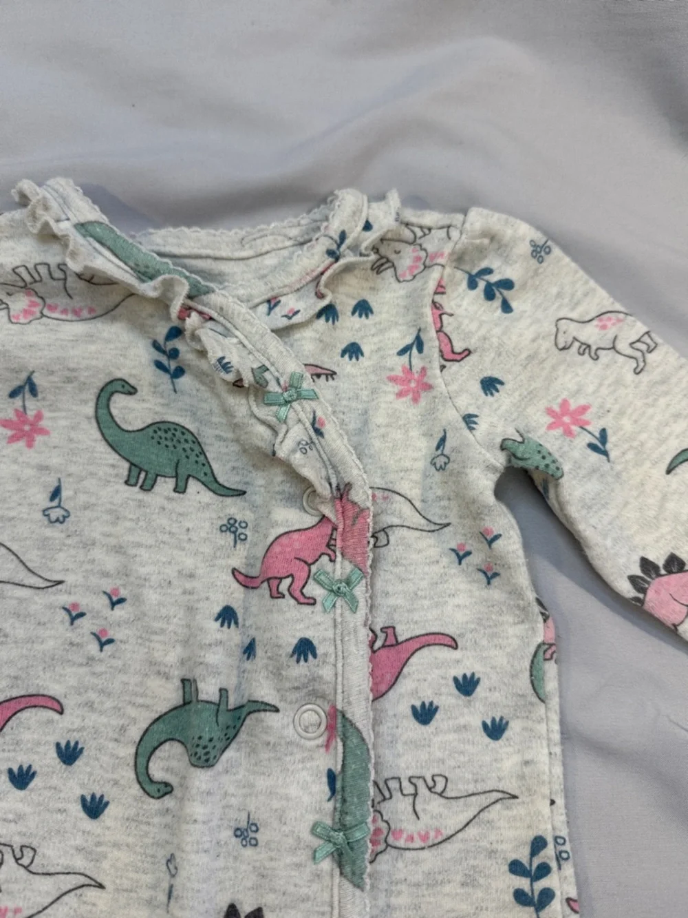 Carter's Heather Grey Footed One-Piece with Pink & Teal Dino Print - Picture 4 of 4